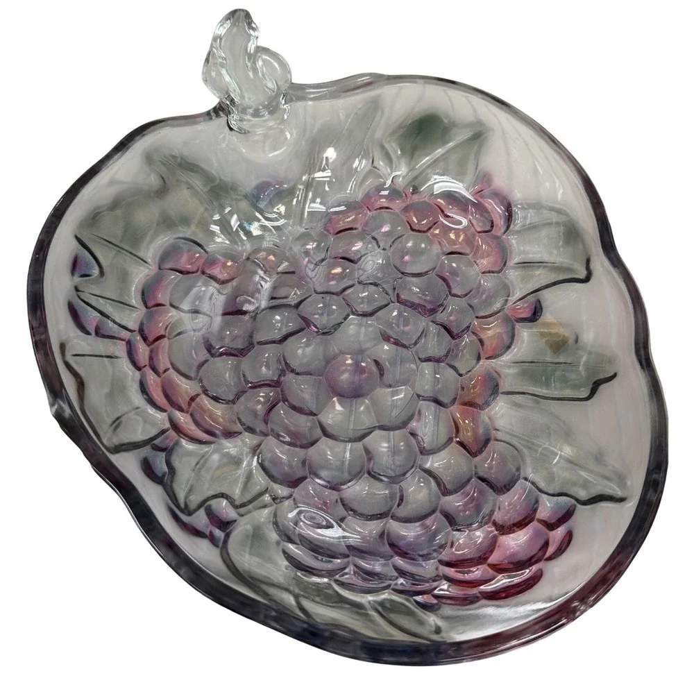 Indiana Glass Grape Cluster Bowl Iridescent Purple Excellent Vintage 13.5